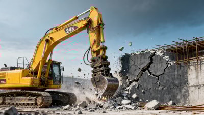 EXCAVATOR for demolition: When hydraulic hammer specs don’t match your site’s concrete density