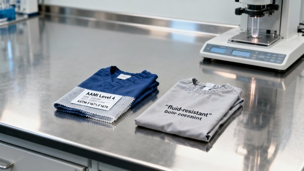 Medical scrubs that pass AAMI Level 4 vs. those that only claim 'fluid-resistant'