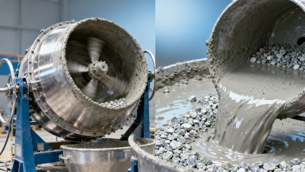 Self leveling concrete compound separating in the bucket—mixing speed vs. aggregate suspension