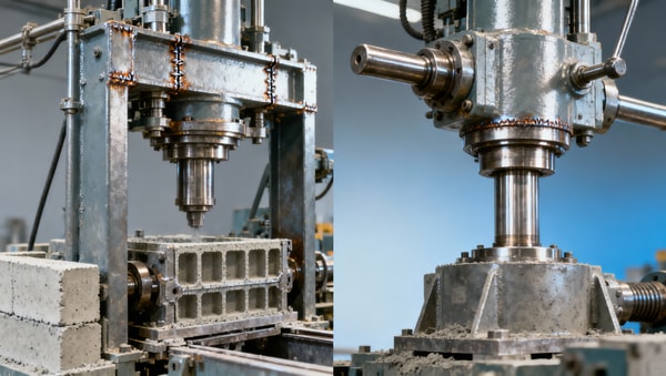 Concrete block making machine vibration patterns shifting after 3 years—bearing wear or frame fatigue?