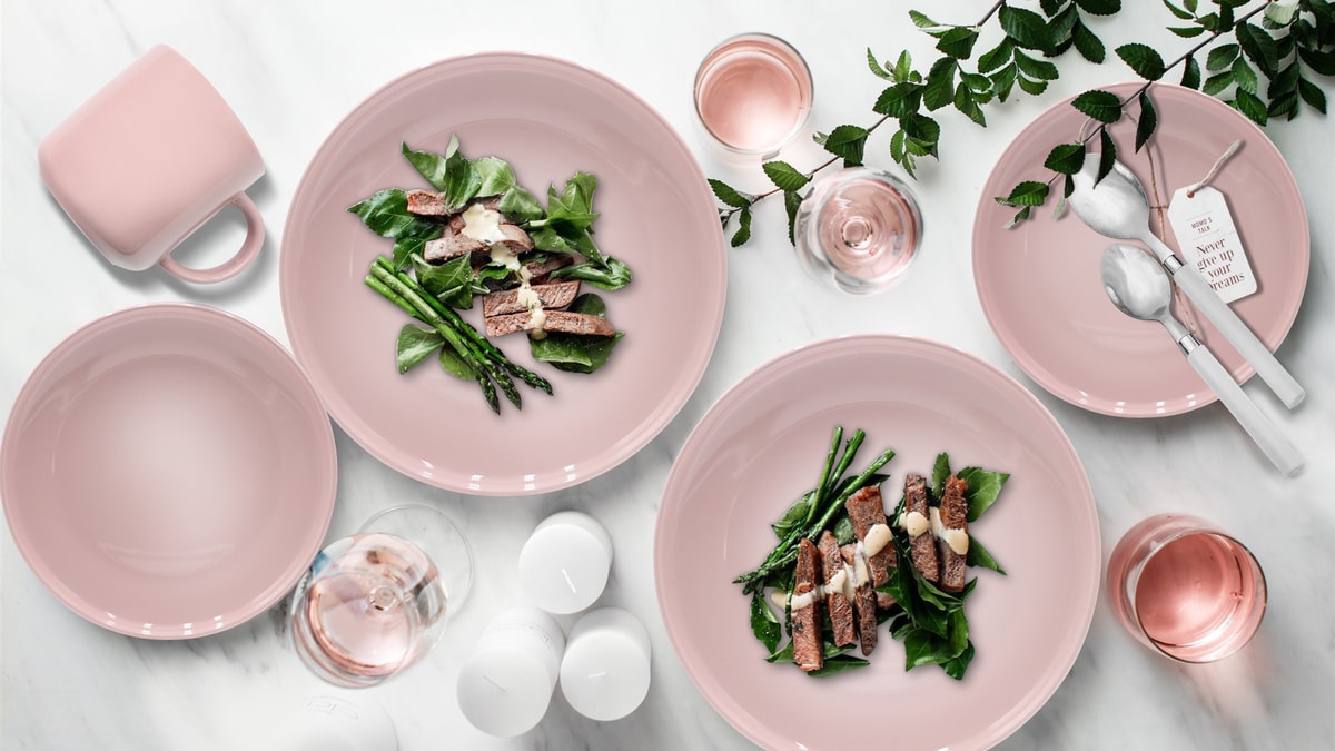 Stoneware color glaze dinnerware ceramic dinner set, Pink