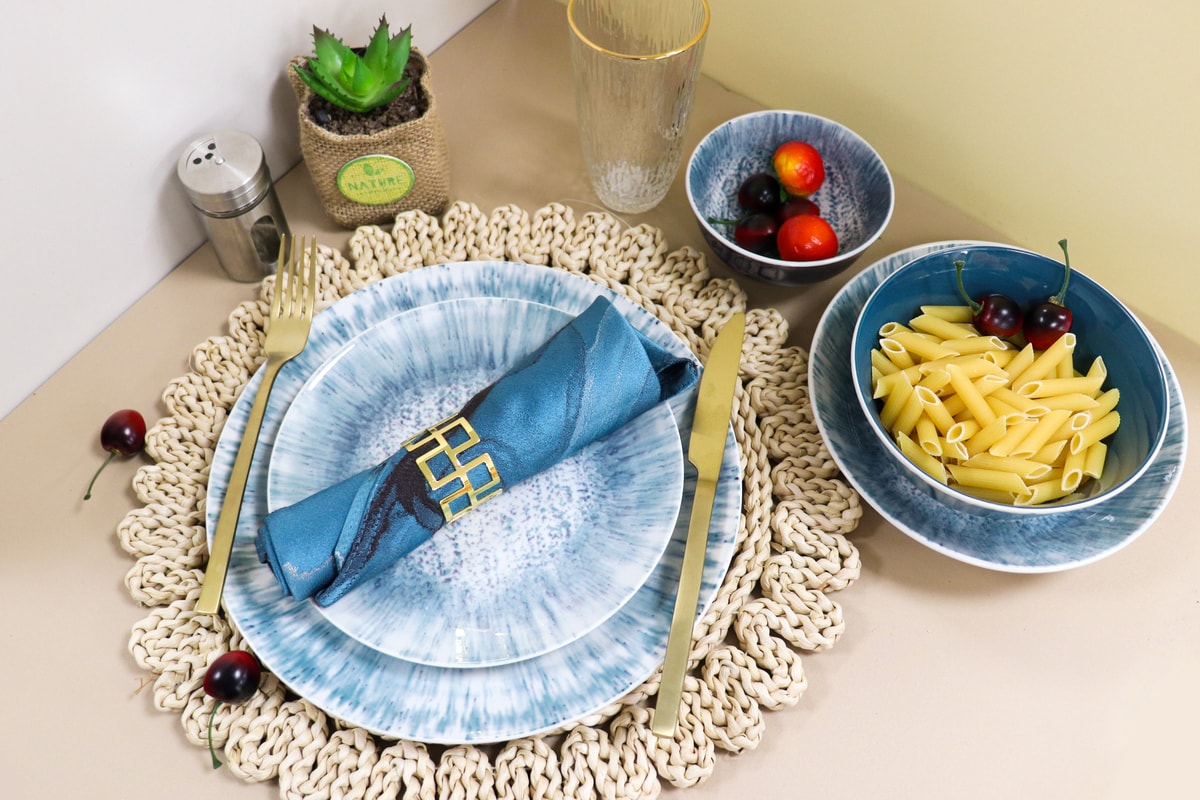 Blue Modern Ceramic Tableware, Kiln Glaze Porcelain Dinnerware Set, Bowl/Plate