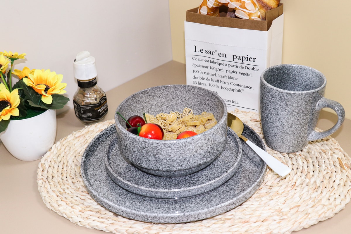 Gray Stoneware Dinnerware Set, Kiln Glaze Ceramic Tableware, Mug/Bowl/Plate