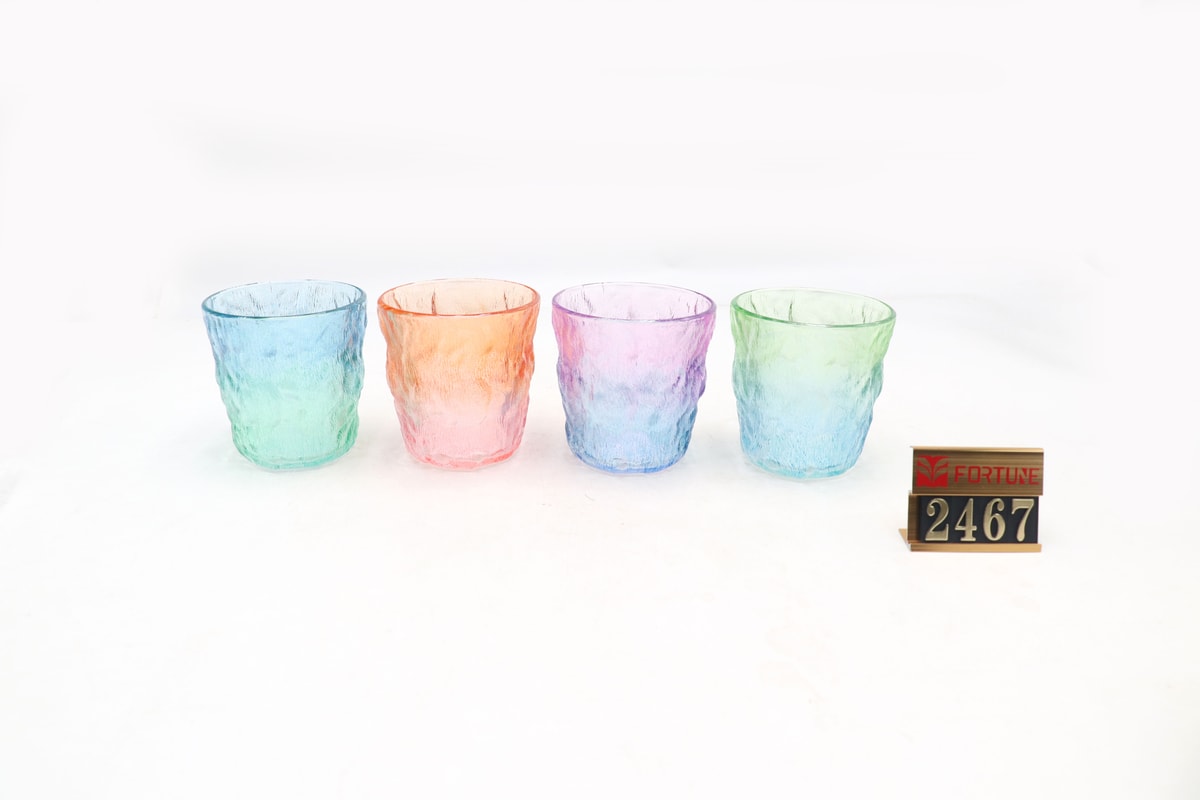 10.5oz Drink Glassware Mug , Glacier Pattern Colorful Glass Water Cups for Wine, Beer, Juice, Mojito and Cocktail