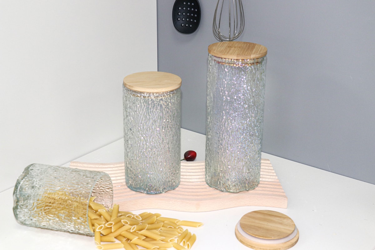 Glass Food Storage Container, Airtight Food Jars with Bamboo Wooden Lids, Kitchen Containers Cereal Canisters Decorative Jar