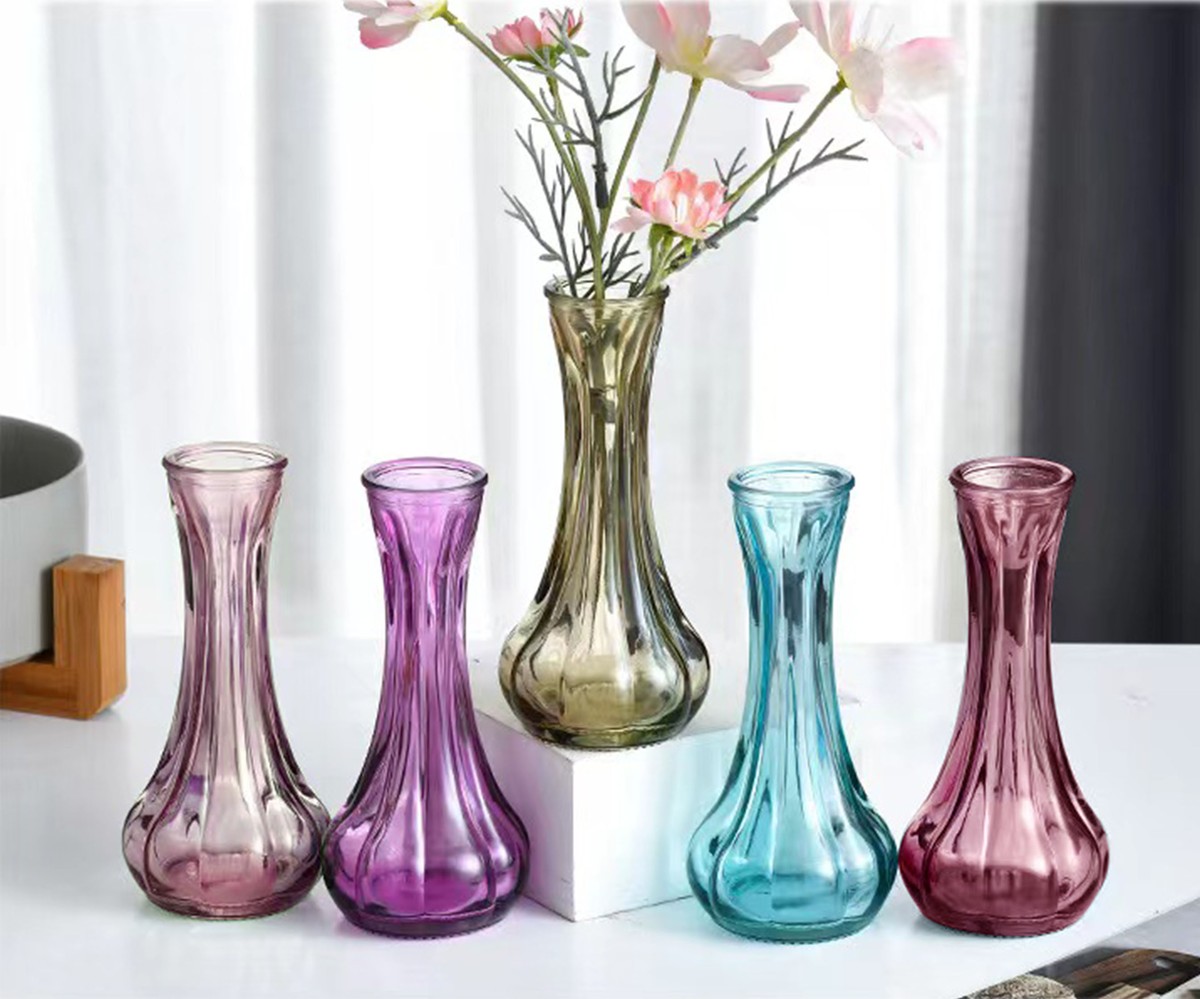 Ribbed Slim Vase Decorative Glass Flower Vase for Floral Arrangements, Weddings, Home Decor or Office.