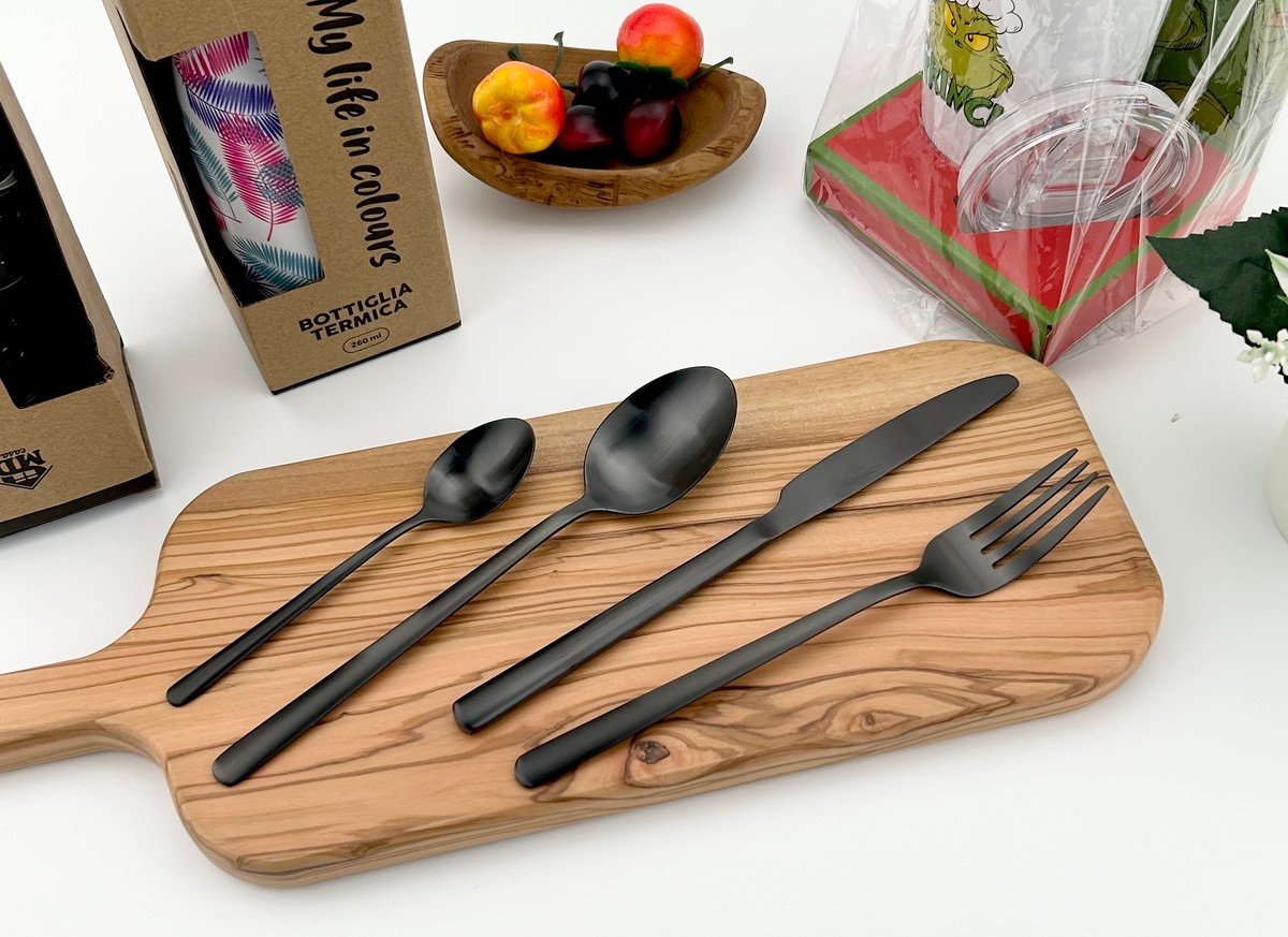 Matte Black Silverware Set, Premium Stainless Steel Black Cutlery Set, Matte Flatware Set, Black Kitchen Utensils Sets Include Forks Spoons Knives
