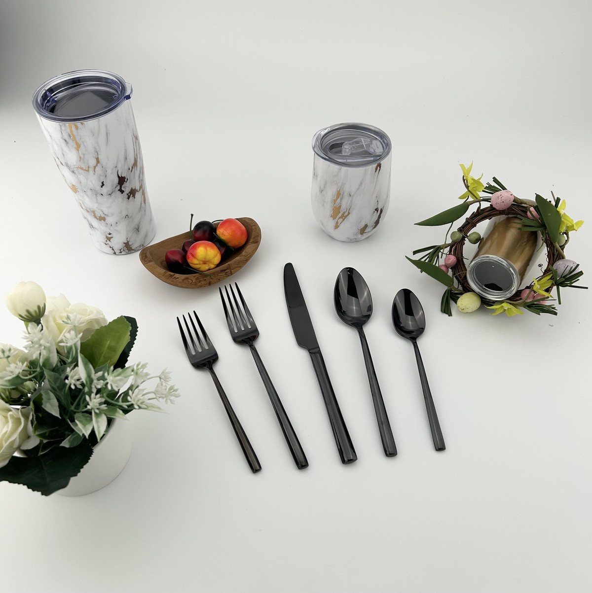 Mirror Black Silverware Set, Premium Stainless Steel Cutlery Set, Black Flatware Set, Kitchen Utensils Sets Include Forks Spoons Knives