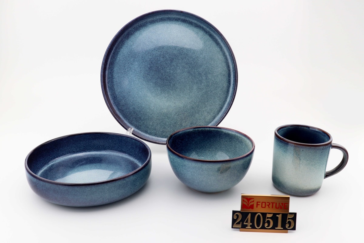 Blue Reactive Glaze Ceramic Tableware, Kiln Glaze Porcelain Dinnerware Set, Bowl/Plate