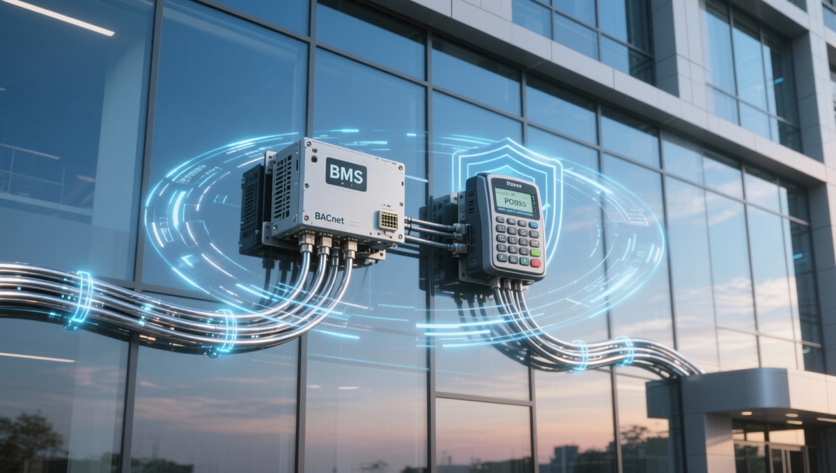 What cybersecurity risks arise when integrating POS systems with building management platforms?