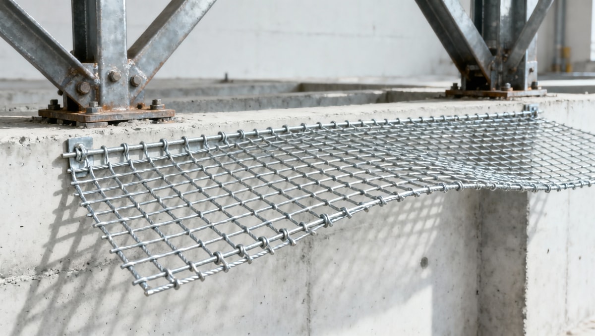 Welded wire mesh panels rated for containment — but deflect beyond safety thresholds at 12m spans