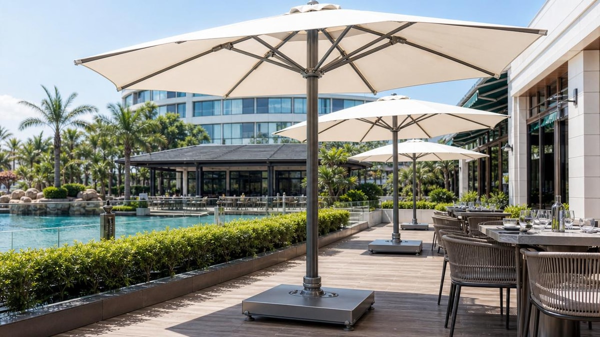 Commercial patio umbrellas need more than UV fabric outdoors