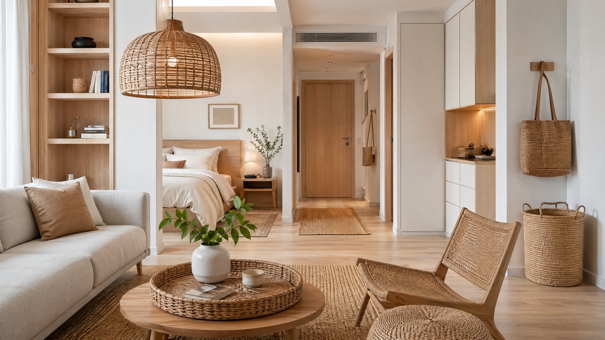 Natural style weaving in modern interiors: where it works best
