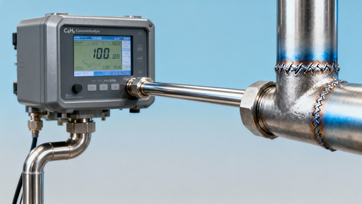 C6H6 concentration analyzer readings shift when sampling near stainless-steel weld zones