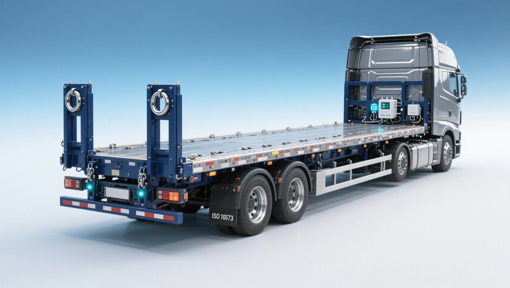 Which flatbed trailer supplier offers ISO-certified load-securing systems and real-time telematics integration for cross-border logistics?