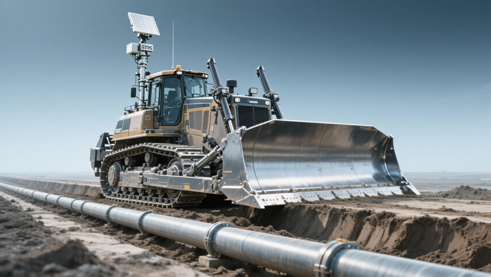 How do bulldozers with GPS tracking improve accuracy and reduce rework on pipeline projects?