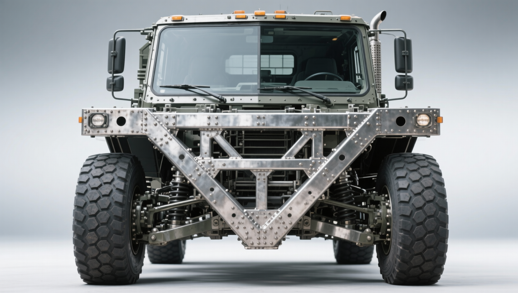 How do military-spec cab chassis trucks differ in frame reinforcement and blast mitigation from civilian variants?