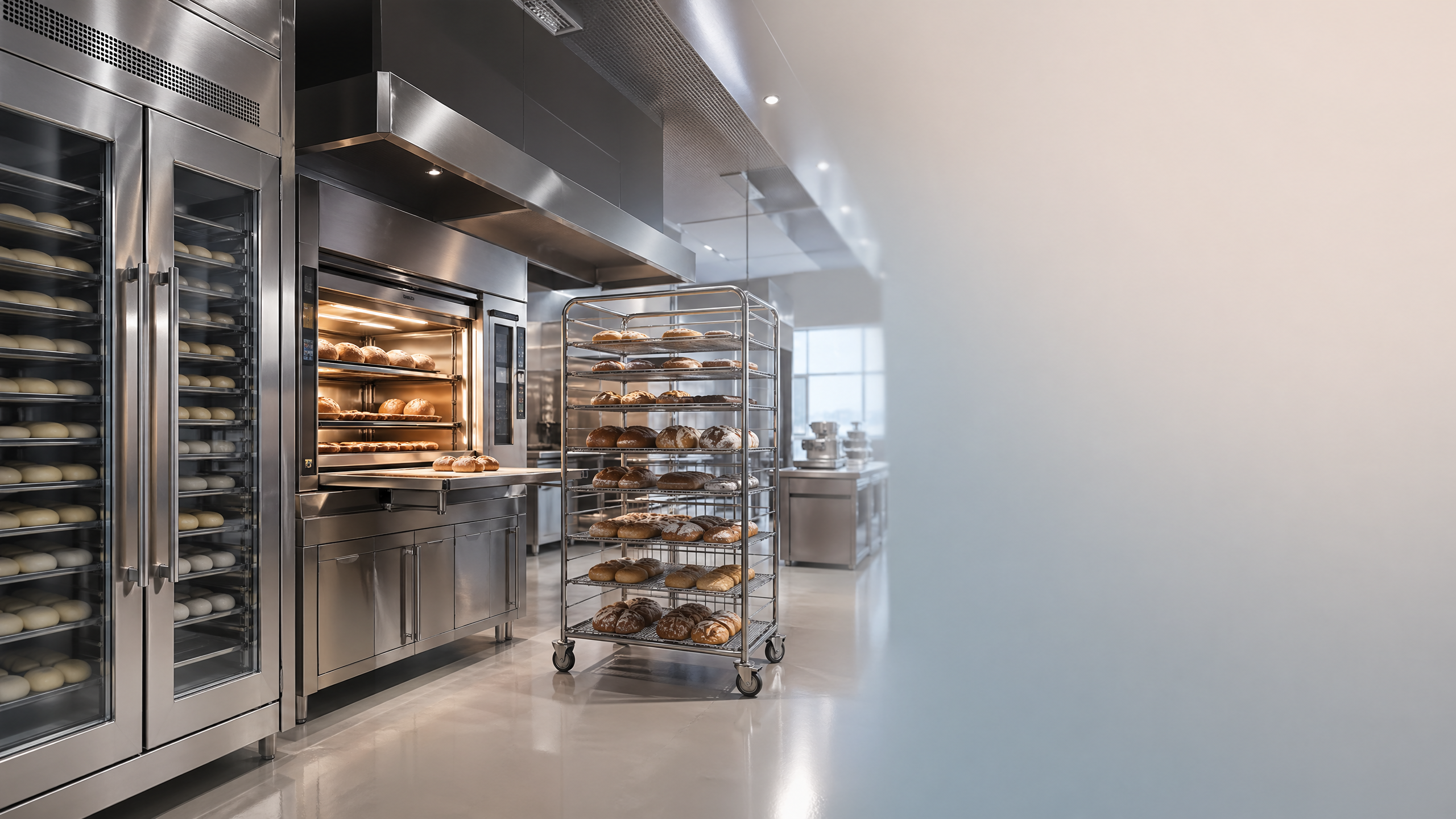 Bakery kitchen design that supports proofing and cooling flow