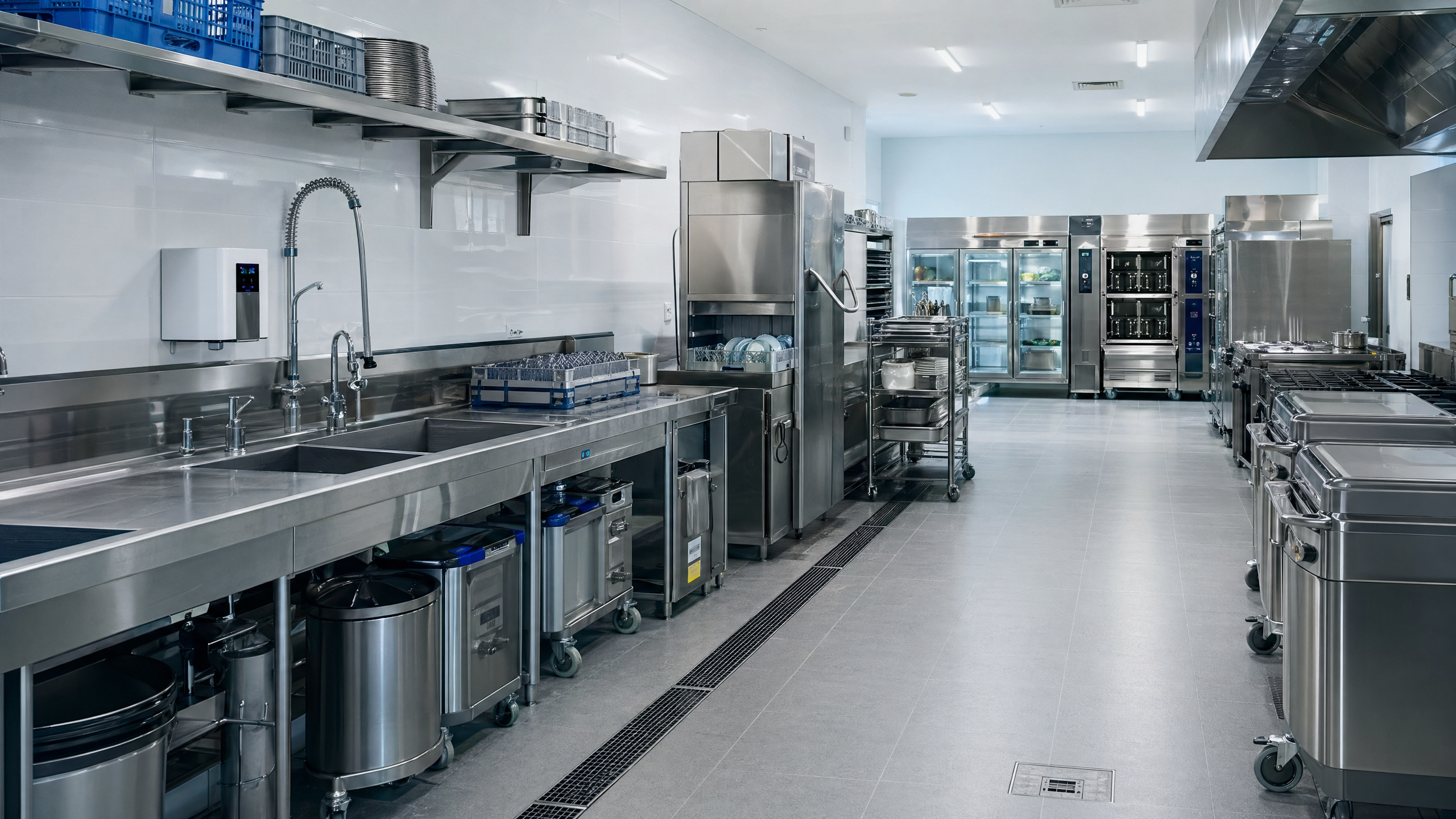 Catering kitchen design that speeds up loading and cleanup