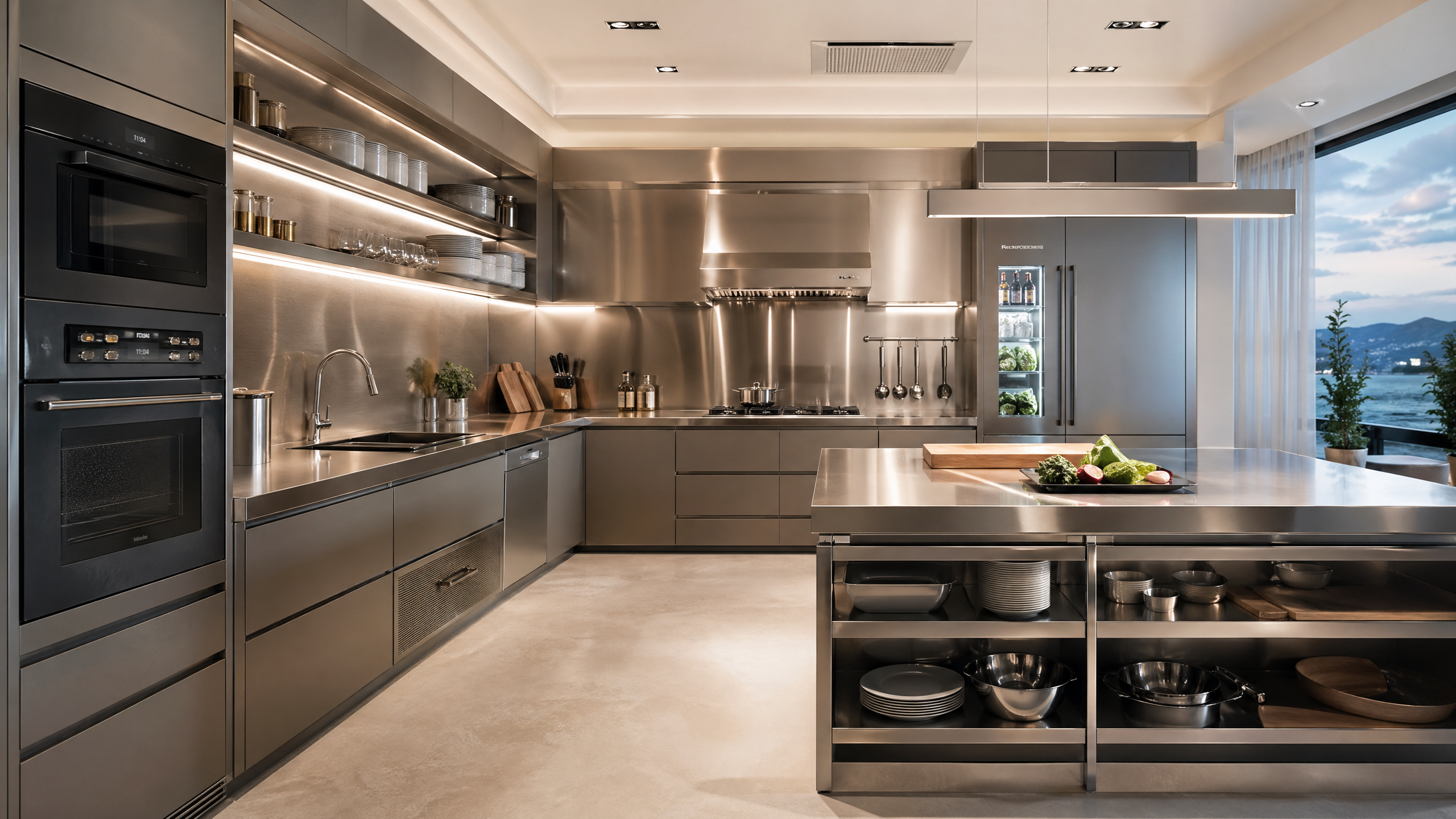 Kitchen design for home that borrows from commercial logic