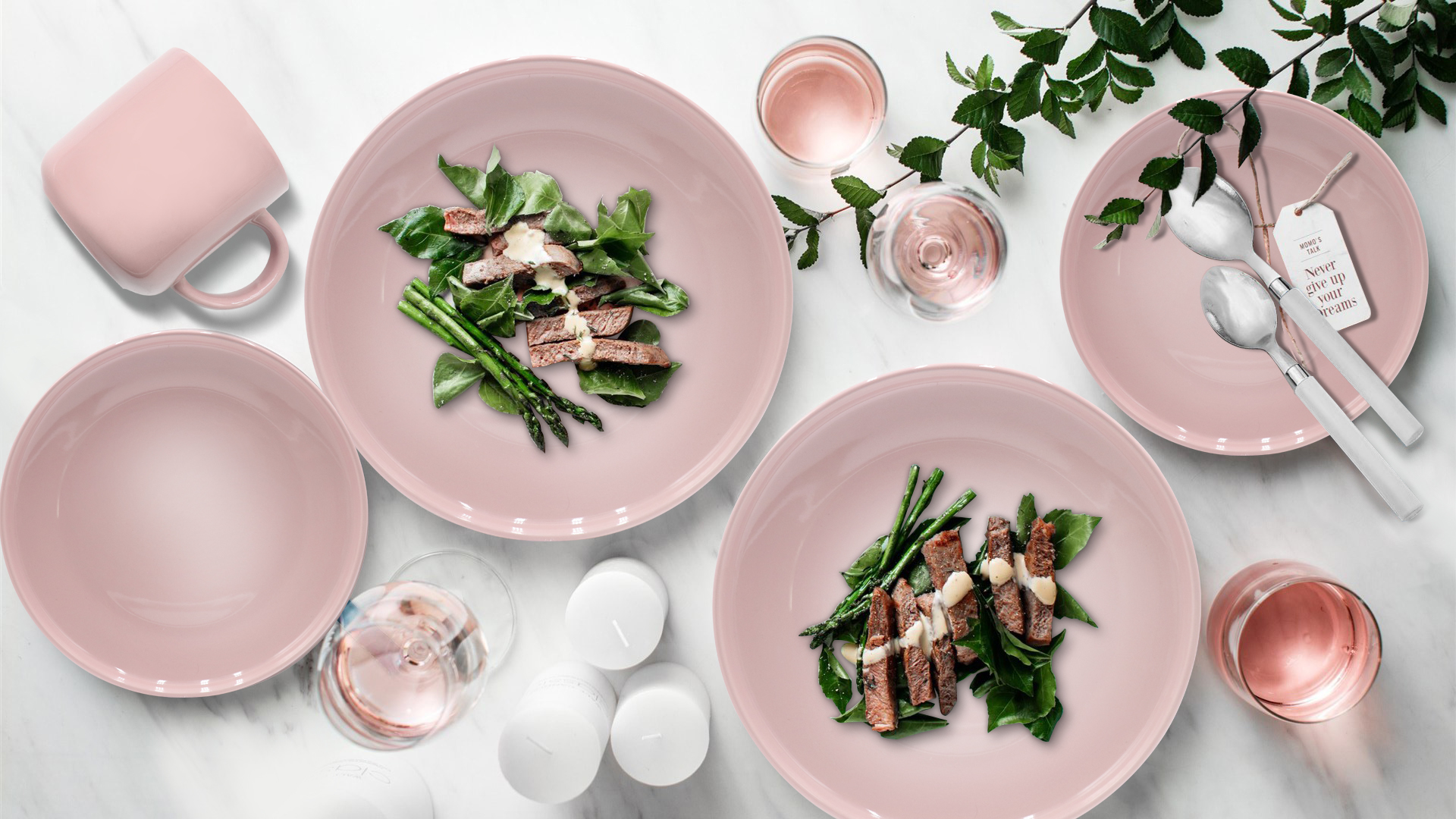 Stoneware color glaze dinnerware ceramic dinner set, Pink
