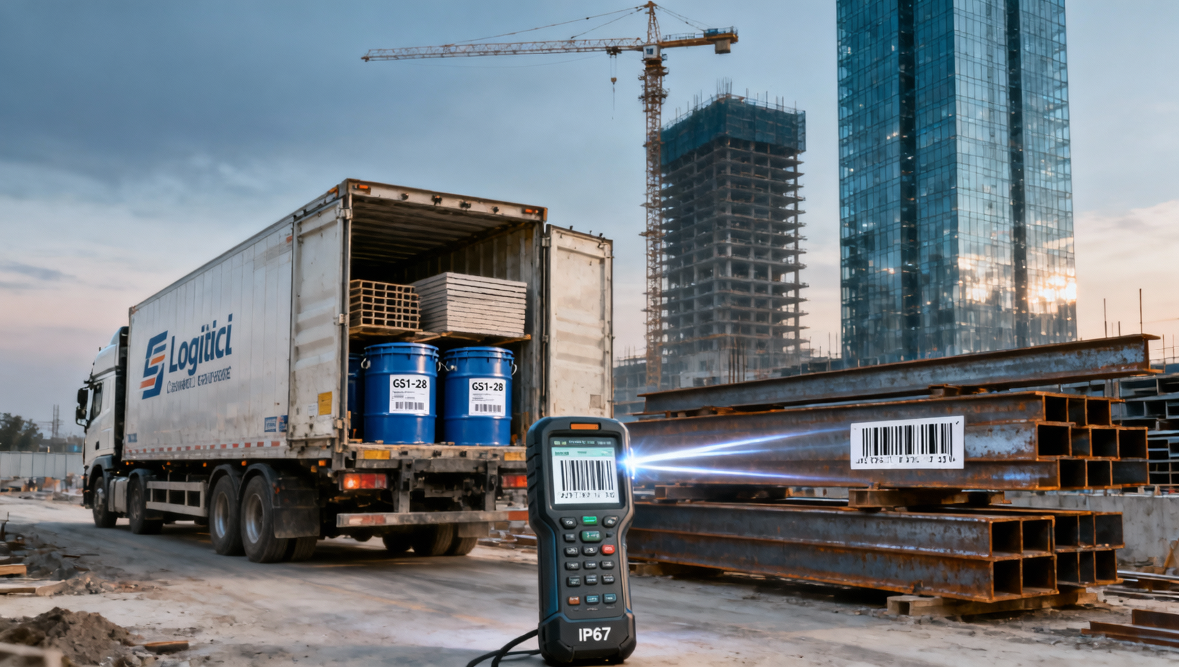 How do barcode scanners improve inventory accuracy on large-scale construction sites with mixed material deliveries?