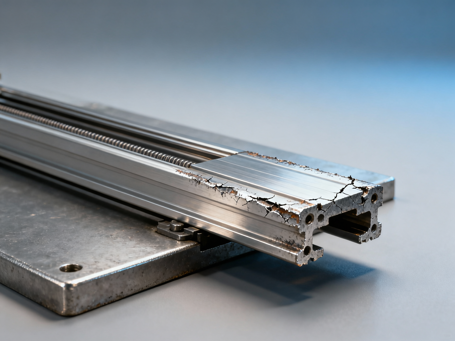 Linear guide rails showing uneven rail wear when paired with non-matched carriage sets