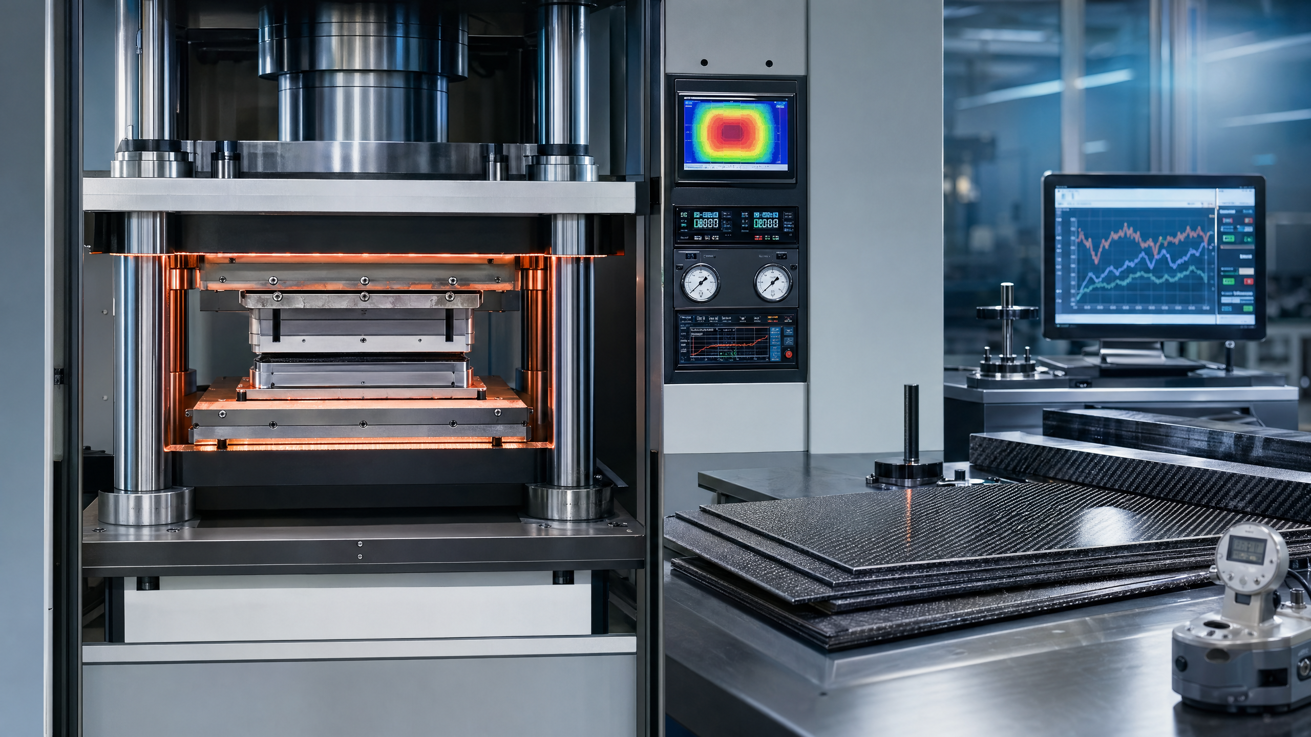 Hydraulic Press for Composite Materials and Cure Time Tradeoffs